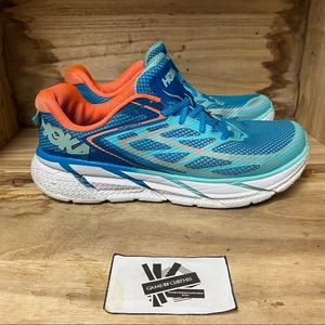 Hoka oneone Clifton 3 blue orange running sneakers